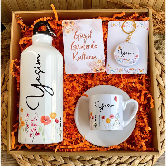 Bahar Huzuru – Kancalı Kapaklı Matara & Türk Kahvesi Fincanı Hediye Kutusu