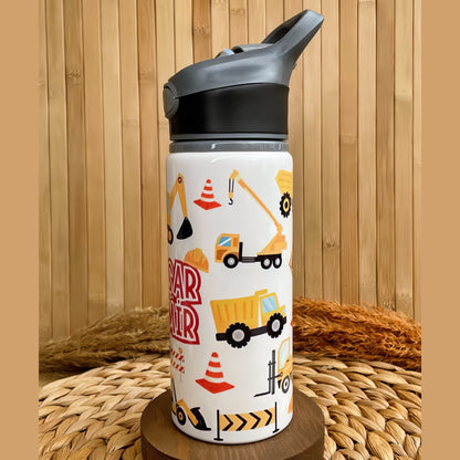 İş Makineleri ve İnşaat Temalı İsme Özel Alüminyum Pipetli Suluk Matara 650 ml