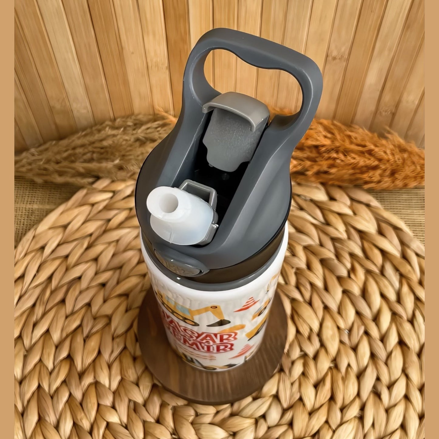 İş Makineleri ve İnşaat Temalı İsme Özel Alüminyum Pipetli Suluk Matara 650 ml