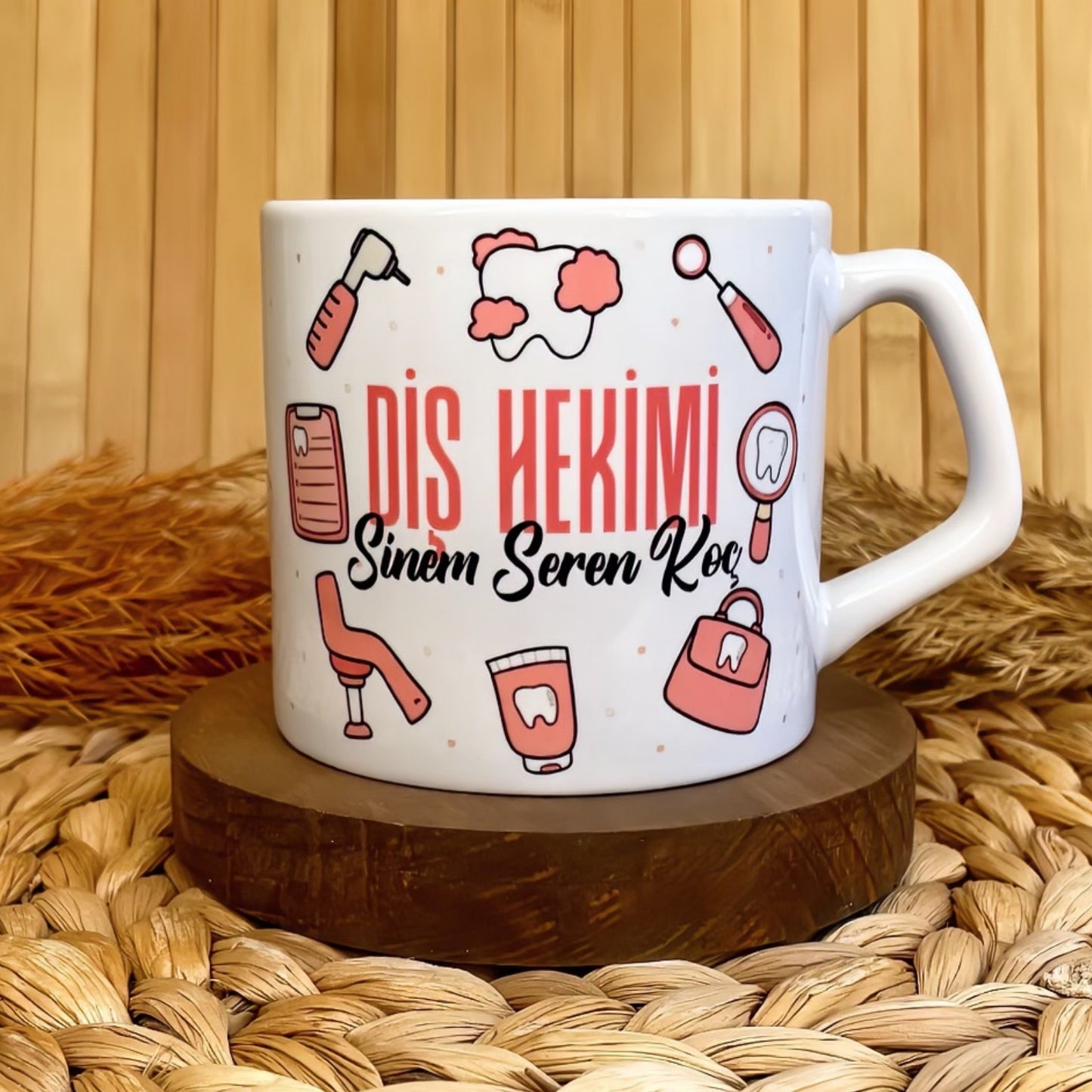 Diş Hekimi Pastel Temalı Kişiye Özel Lüks Kupa