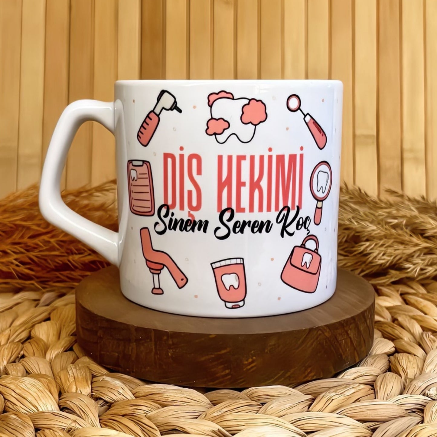 Diş Hekimi Pastel Temalı Kişiye Özel Lüks Kupa