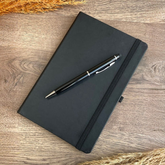 İsme Özel Siyah Deri Defter ve Kalem Seti