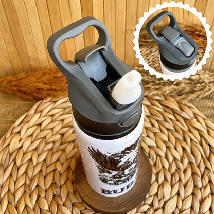 Siyah Beyaz Taraftar Temalı İsme Özel Alüminyum Pipetli Suluk Matara 650 ml