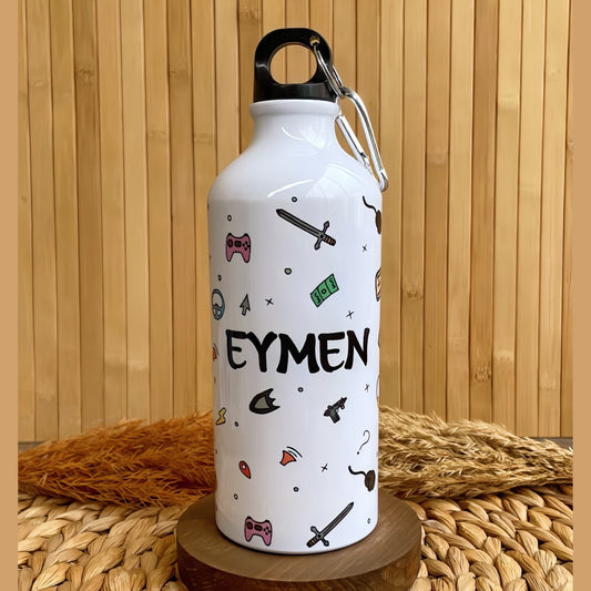 Oyun Temalı - İsme Özel Alüminyum Kancalı Kapaklı Suluk Matara 600 ml