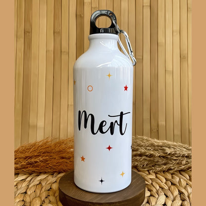 Yıldız Temalı İsme Özel Alüminyum Kancalı Kapaklı Suluk Matara 600 ml