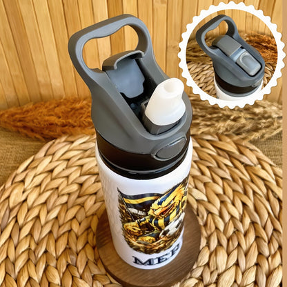 Sarı Lacivert Taraftar Temalı İsme Özel Alüminyum Pipetli Suluk Matara 650 ml