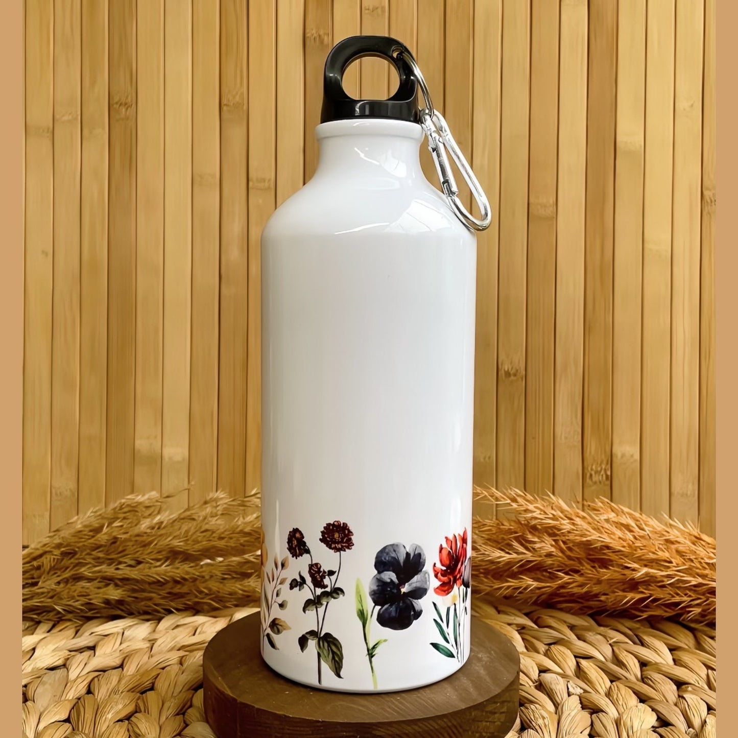 Gün Batımı Çiçekleri - İsme Özel Alüminyum Kancalı Kapaklı Suluk Matara 600 ml
