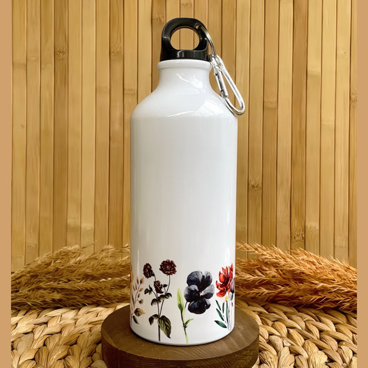 Gün Batımı Çiçekleri - İsme Özel Alüminyum Kancalı Kapaklı Suluk Matara 600 ml