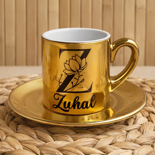 Harf Temalı Kişiye Özel İsimli Türk Kahvesi Fincanı Gold