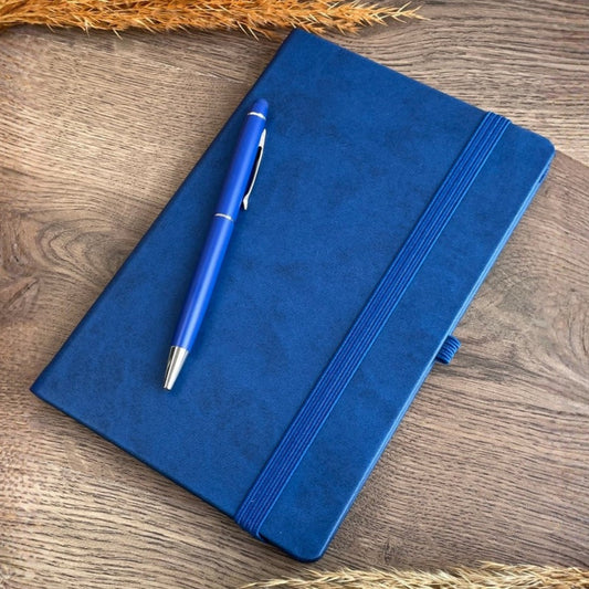 İsme Özel Mavi Deri Defter ve Kalem Seti