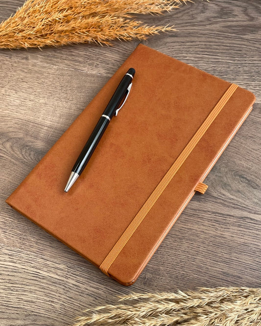 İsme Özel Kahverengi Deri Defter ve Kalem Seti