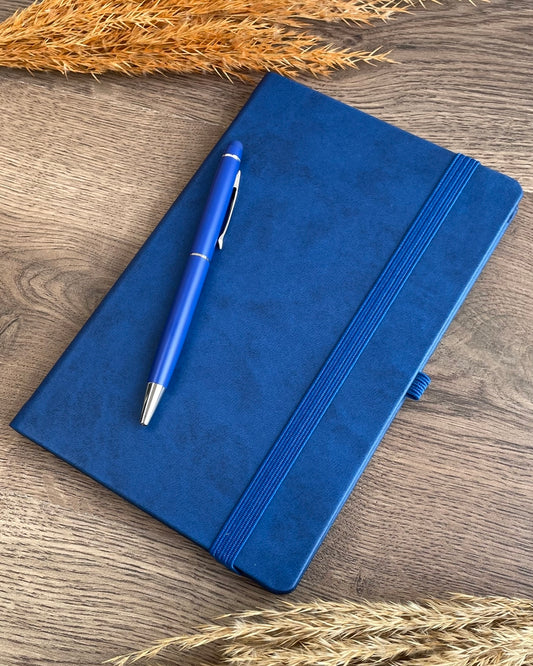 İsme Özel Mavi Deri Defter ve Kalem Seti