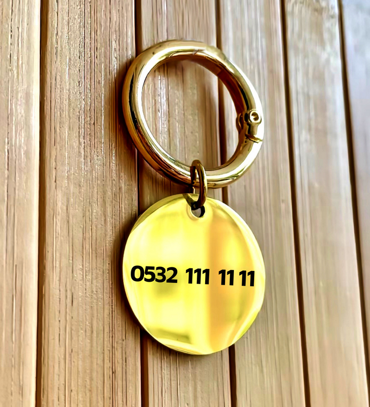 İsme Özel Çelik Kedi Temalı İsimlik Künyesi - Altın (Gold)