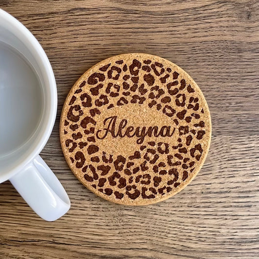 Kişiye Özel Baskılı Leopar Temalı Mantar Bardak Altlığı (1 adet)