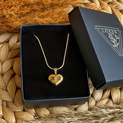 Kişiye Özel Çift Harf Detaylı Çelik Gold Kalp Kolye