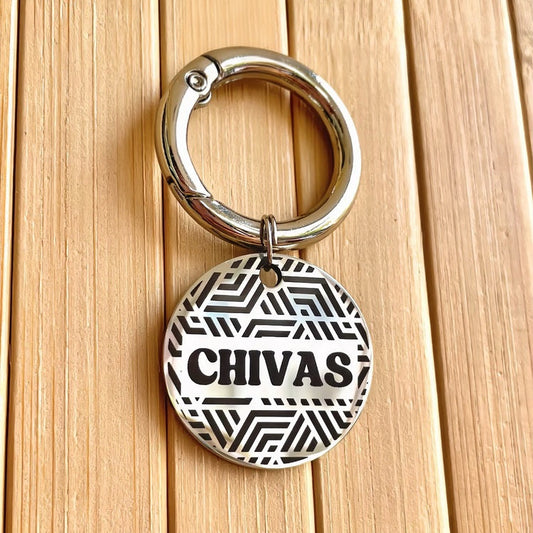 İsme Özel Çelik Kedi Köpek İsimlik Künyesi - Desenli Gümüş (Silver)