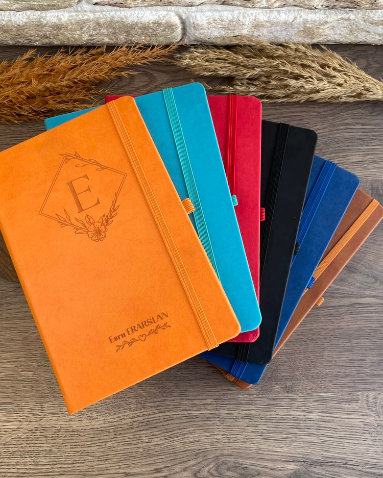 İsme Özel Kahverengi Deri Defter ve Kalem Seti