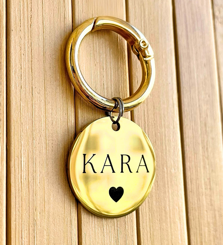 İsme Özel Çelik Kedi Köpek İsimlik Künyesi - Kalp Altın (Gold)