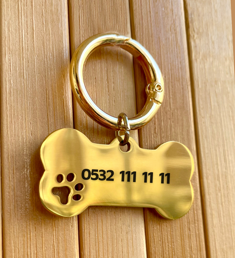 İsme Özel Çelik Kedi Köpek İsimlik Künyesi - Altın (Gold)