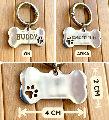 İsme Özel Çelik Kedi Köpek İsimlik Künyesi - Gümüş (Silver)