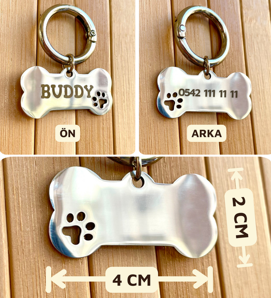 İsme Özel Çelik Kedi Köpek İsimlik Künyesi - Gümüş (Silver)