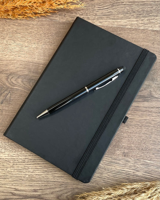 İsme Özel Siyah Deri Defter ve Kalem Seti