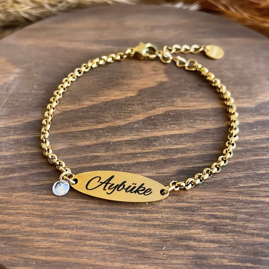 İsme Özel Çocuk Güvenlik Bilekliği Taşlı - Çelik