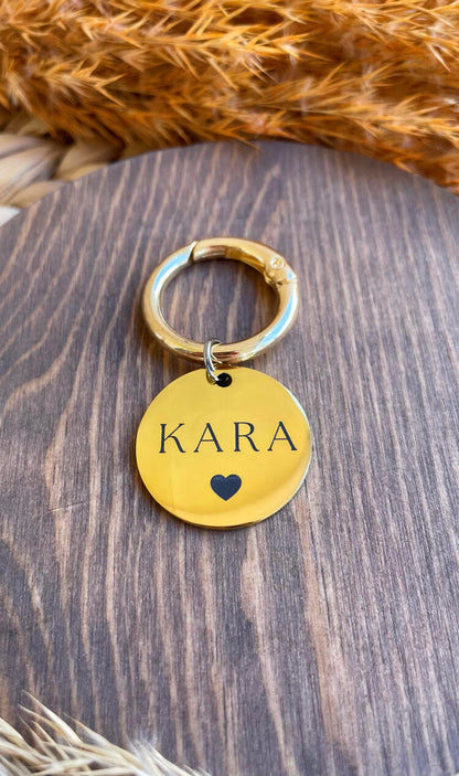 İsme Özel Çelik Kedi Köpek İsimlik Künyesi - Kalp Altın (Gold)