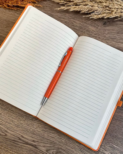 İsme Özel Turuncu Deri Defter ve Kalem Seti