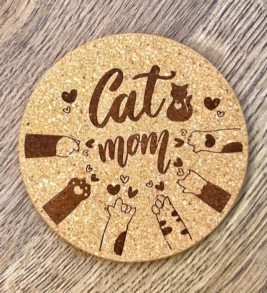 Cat Mom Baskılı Kedi Temalı Mantar Bardak Altlığı (1 Adet)