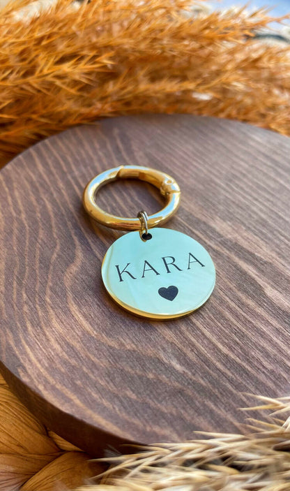 İsme Özel Çelik Kedi Köpek İsimlik Künyesi - Kalp Altın (Gold)