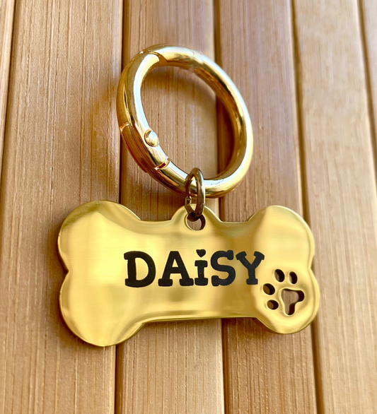 İsme Özel Çelik Kedi Köpek İsimlik Künyesi - Altın (Gold)