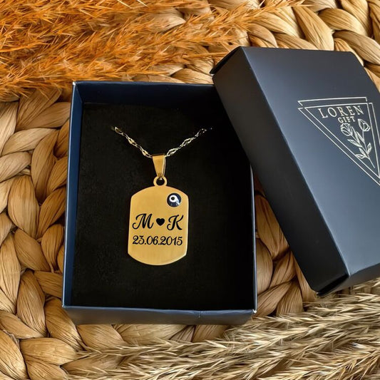 Kişiye Özel Harf ve Tarih Detaylı Gold Çelik Kolye