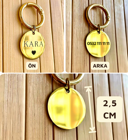 İsme Özel Çelik Kedi Köpek İsimlik Künyesi - Kalp Altın (Gold)