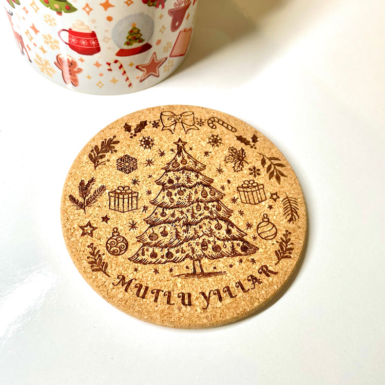 Yılbaşı Temalı Mantar Bardak Altlığı (1 Adet)