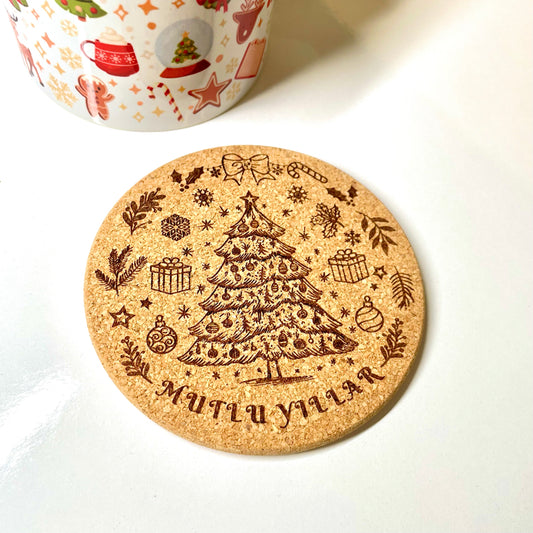 Yılbaşı Temalı Mantar Bardak Altlığı (1 Adet)