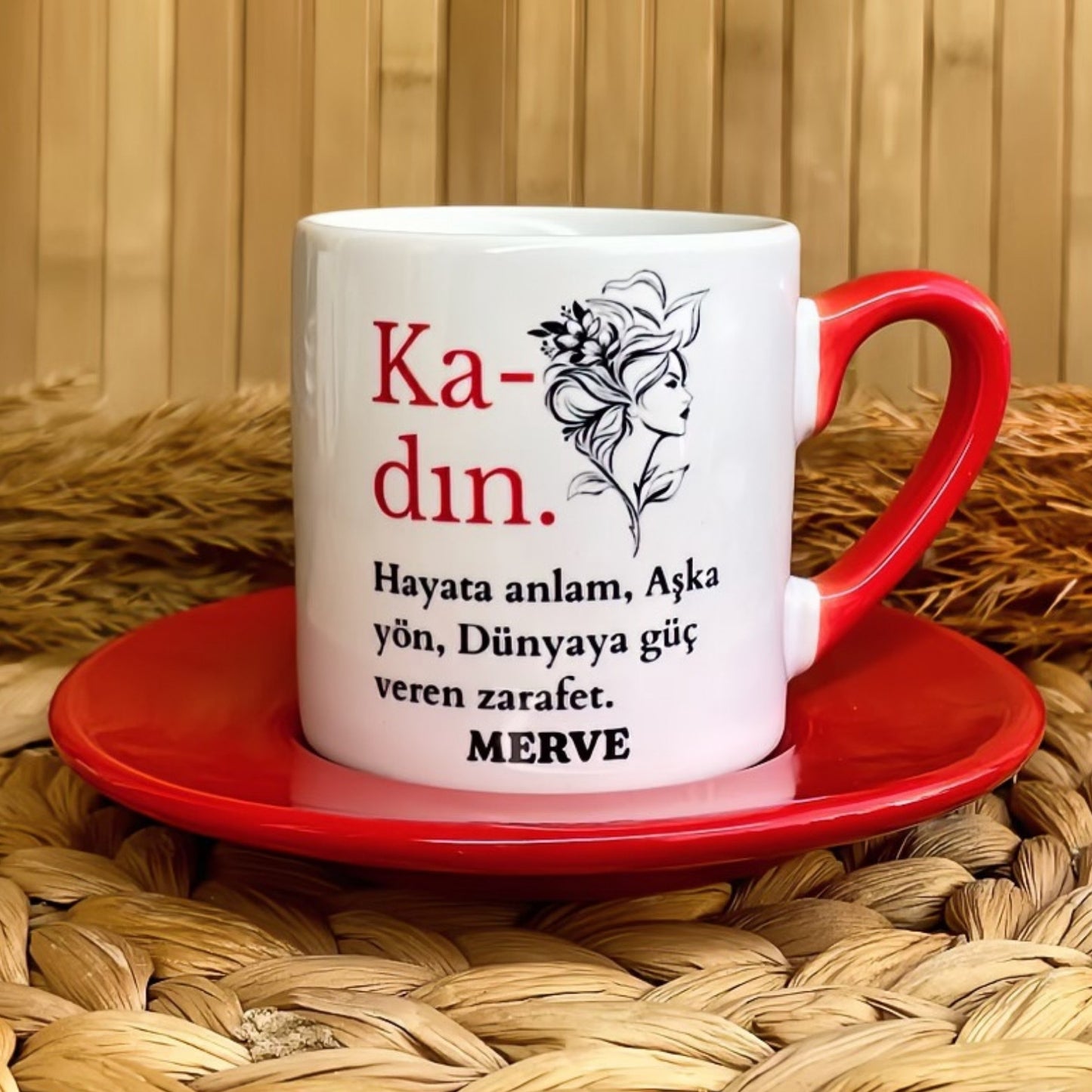 8 Mart Dünya Kadınlar Günü Temalı Kişiye Özel İsimli Türk Kahvesi Fincanı