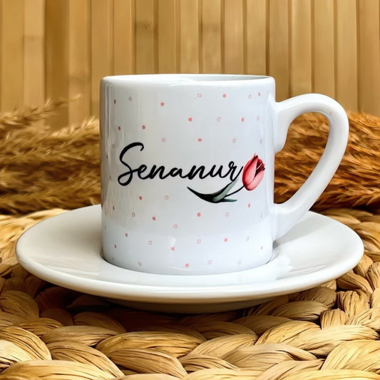 Lale Temalı Kişiye Özel İsimli Türk Kahvesi Fincanı