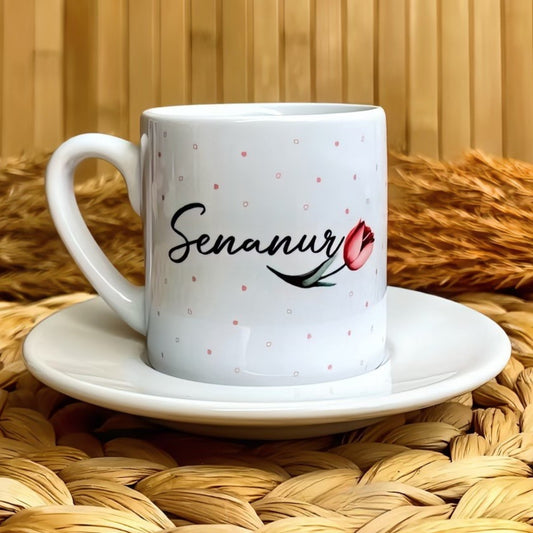 Lale Temalı Kişiye Özel İsimli Türk Kahvesi Fincanı