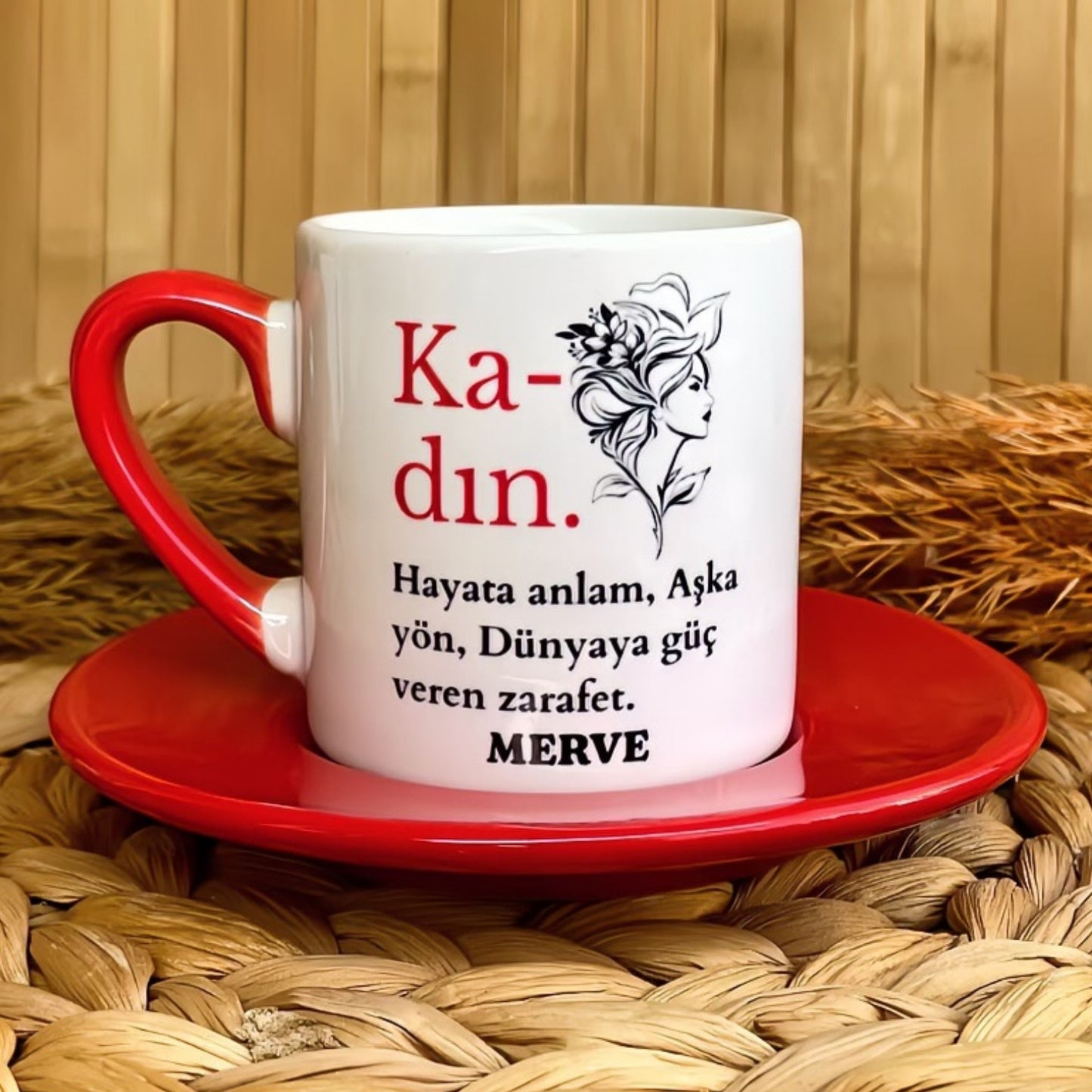 8 Mart Dünya Kadınlar Günü Temalı Kişiye Özel İsimli Türk Kahvesi Fincanı