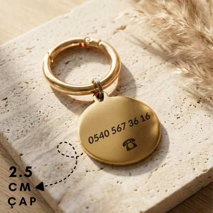 İsme Özel Çelik Kedi Köpek İsimlik Künyesi - Çiçek Desenli (Gold)