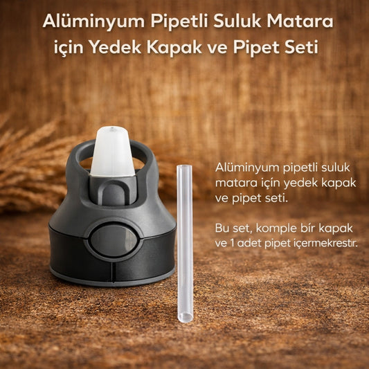 Alüminyum Pipetli Suluk Matara için Yedek Siyah Kapak ve Pipet Seti